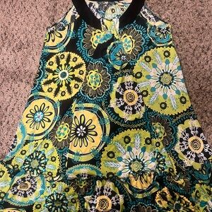 Floral Sleeveless Dress with Black Trim